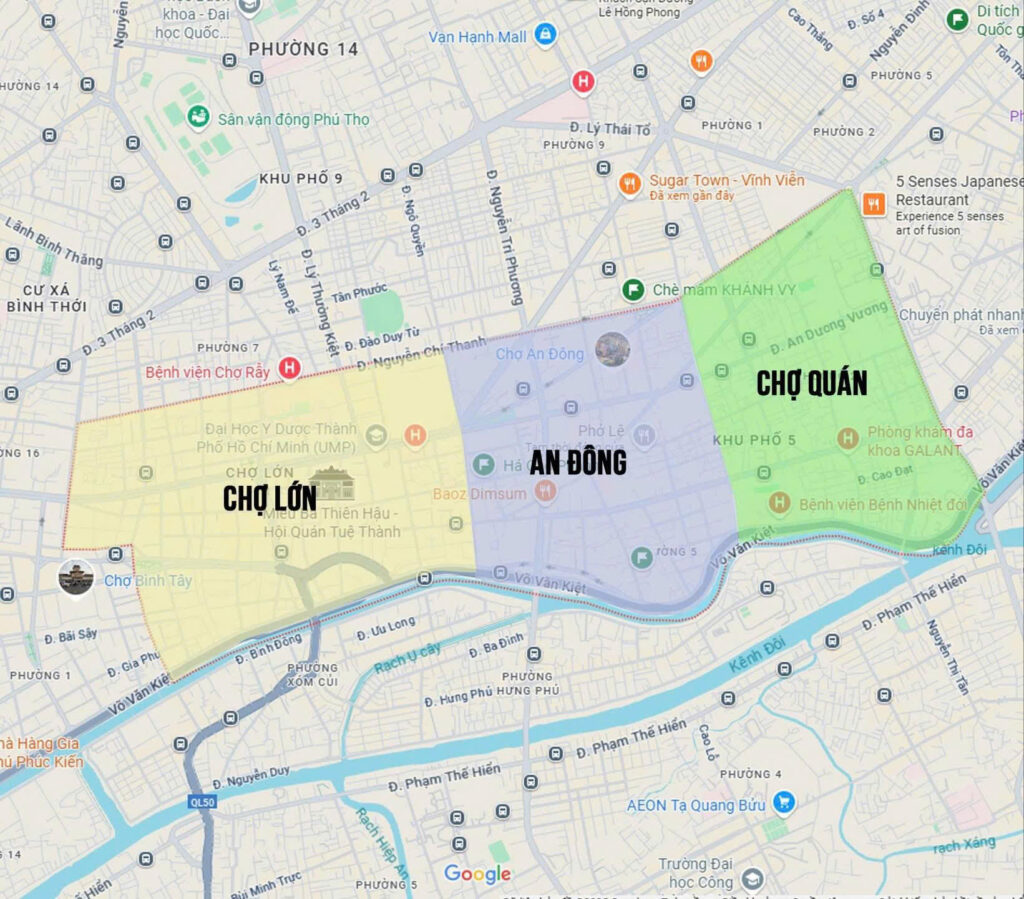 Bản đồ Quận 5 cũ TP.HCM với các phường mới: Chợ Lớn, An Đông, Chợ Quán