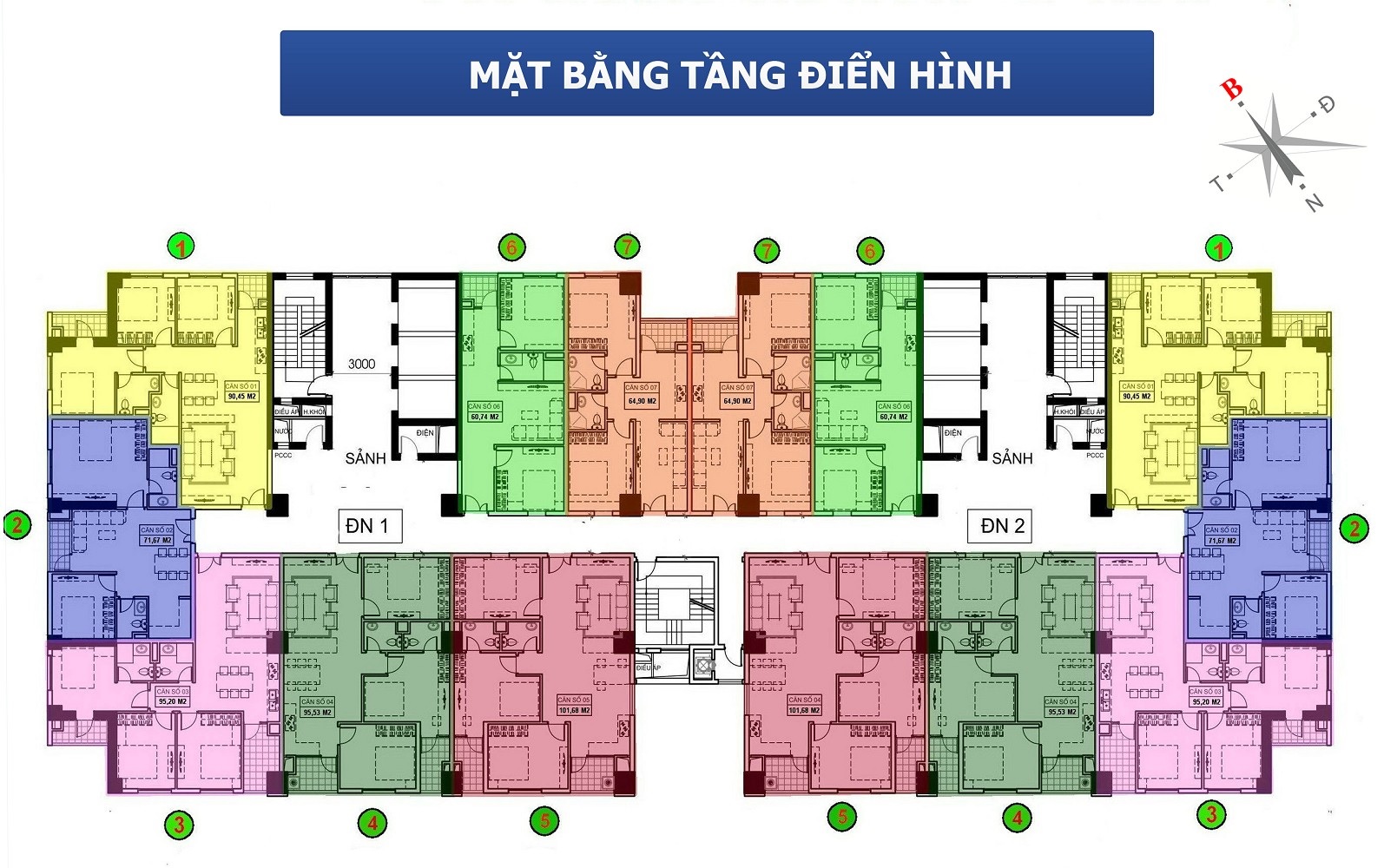 Sơ đồ mặt bằng căn hộ điển hình tại chung cư Vinaconex 7