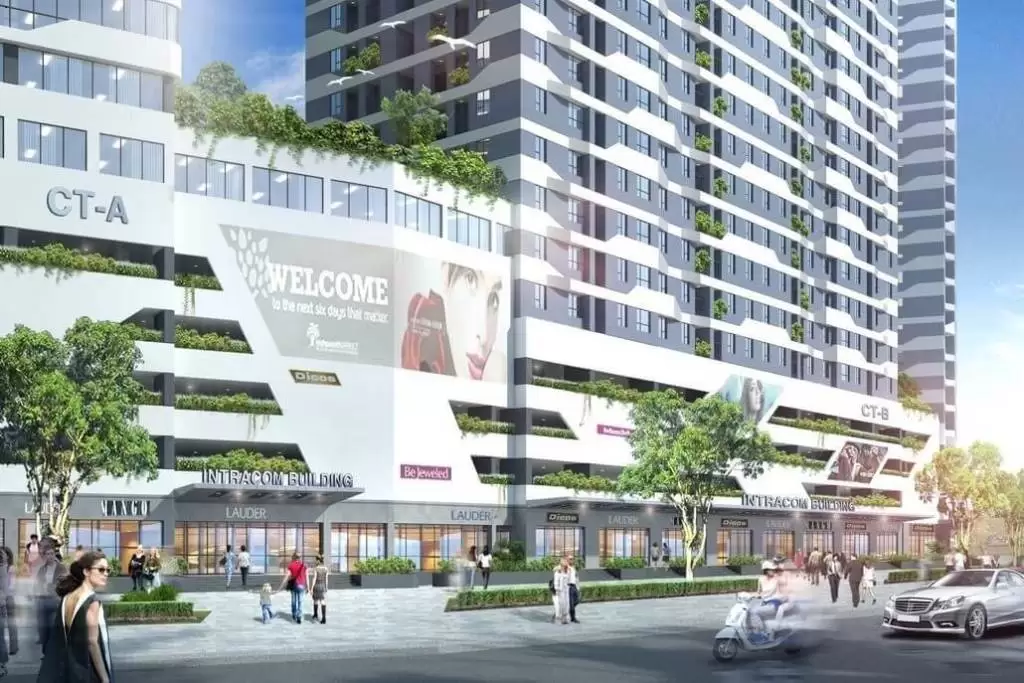 Toàn cảnh chung cư Intracom Riverside bên chân cầu Nhật Tân