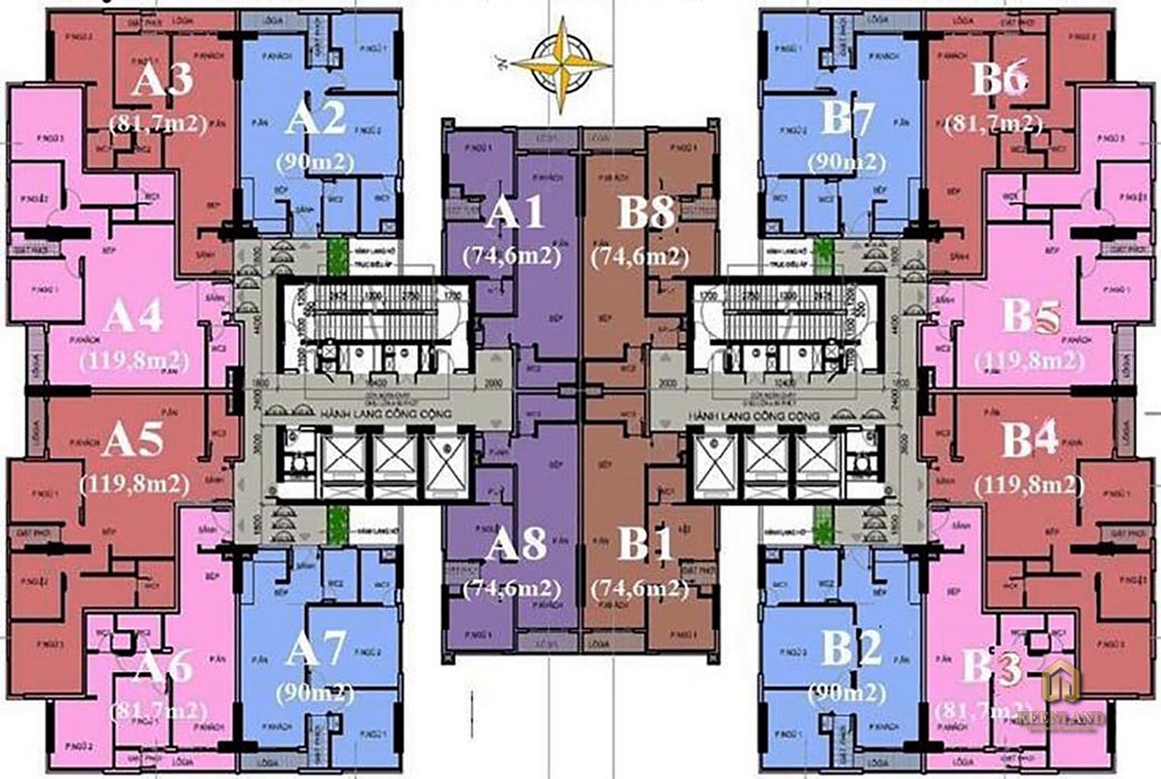 Sơ đồ mặt bằng căn hộ 2 phòng ngủ điển hình tại Mỹ Phú Apartment
