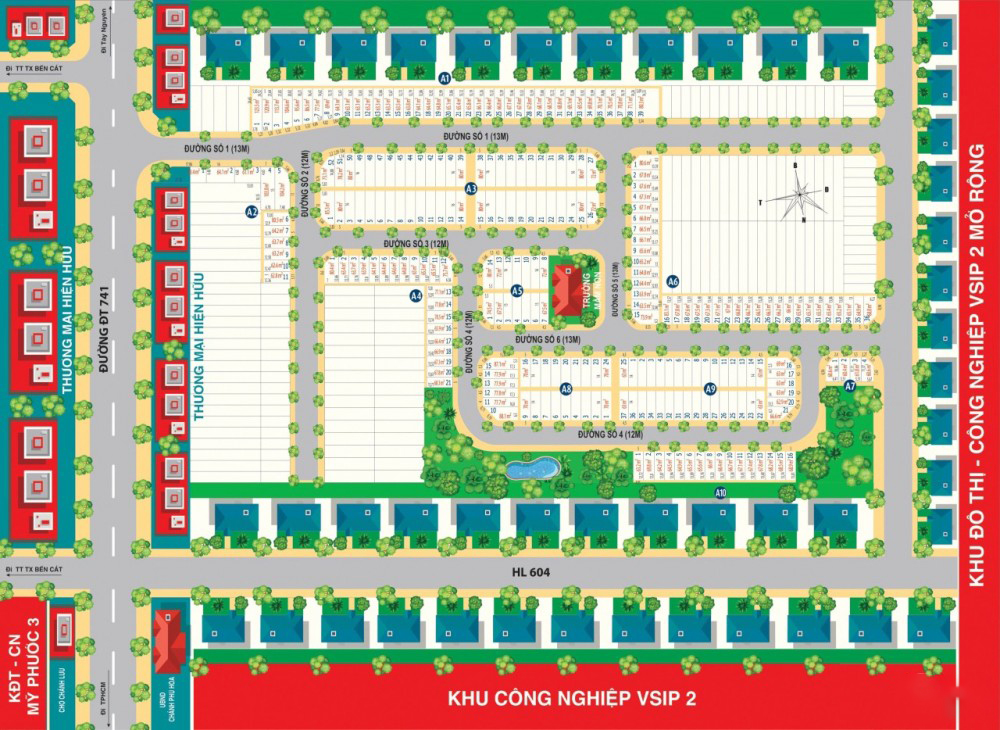 Sơ đồ phân lô KDC Bến Cát Center City 2