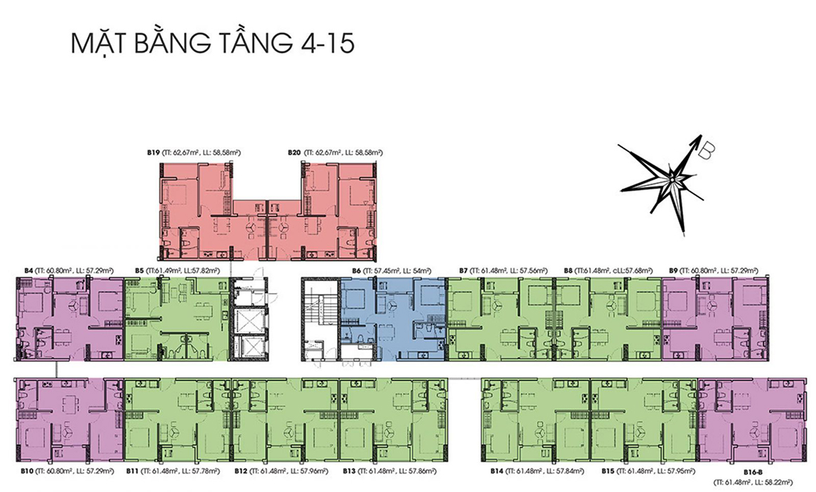 Sơ đồ mặt bằng căn hộ điển hình tại TDH RiverView