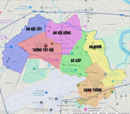 Bản đồ sau sắp xếp Quận Gò Vấp trở thành: Phường An Hội Tây, Thông Tây Hội, Gò Vấp, Hạnh Thông, An Nhơn, An Hội Đông