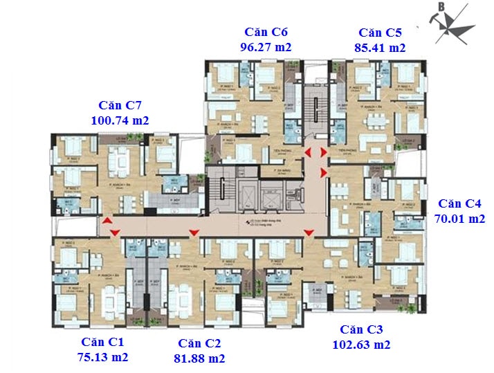 Sơ đồ mặt bằng tầng điển hình tại chung cư Dream Center Home