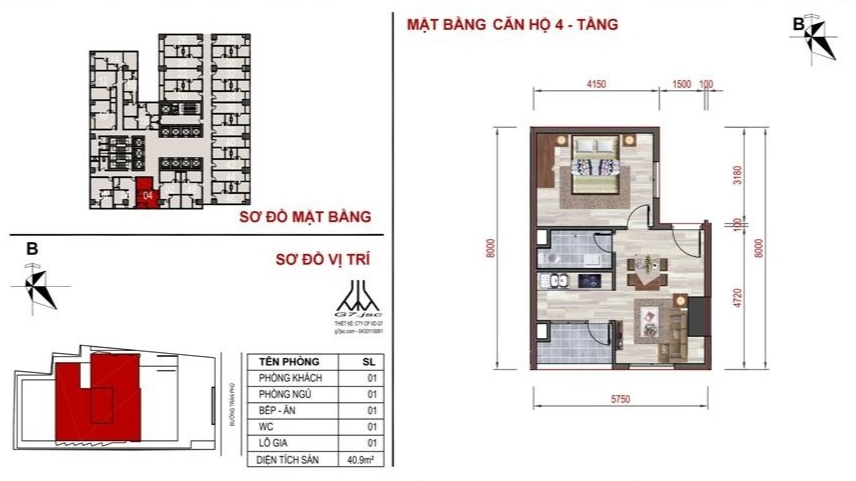 Sơ đồ mặt bằng căn hộ 1 phòng ngủ điển hình tại Mường Thanh Quê Hương