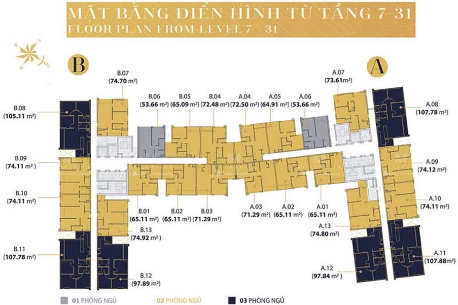 Sơ đồ mặt bằng căn hộ 2 phòng ngủ điển hình tại Chung cư Tân Vĩnh