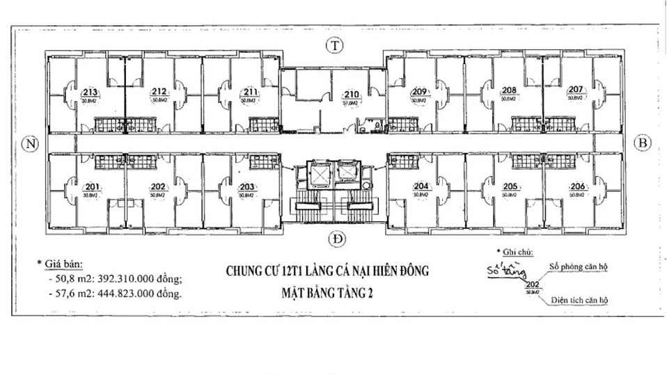 Sơ đồ mặt bằng tầng điển hình tại chung cư 12T2