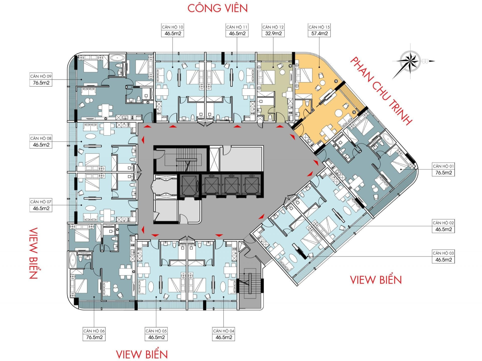 Sơ đồ mặt bằng căn hộ 1 phòng ngủ điển hình tại Marina Suites