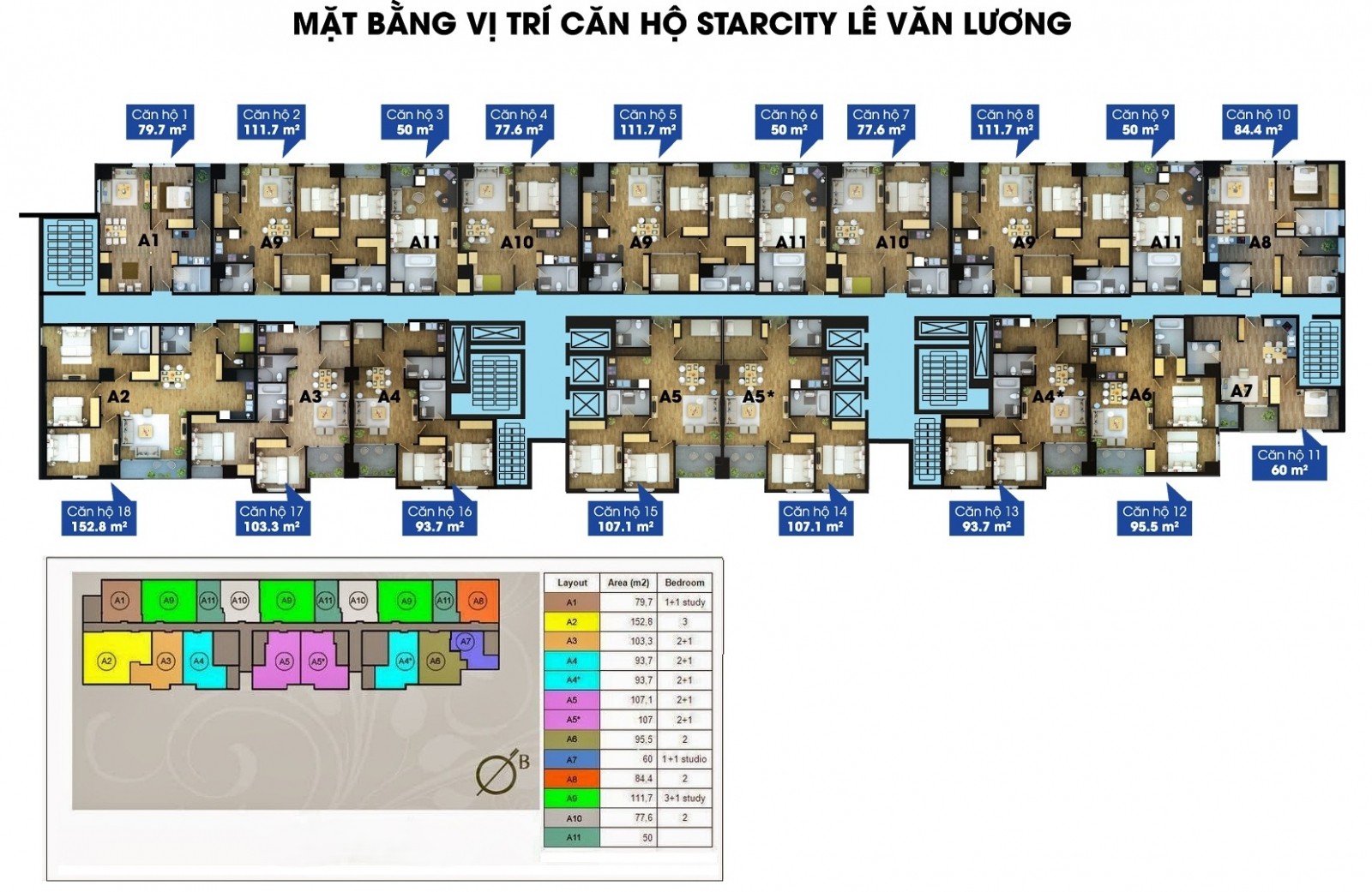 Sơ đồ mặt bằng tầng điển hình tại dự án Star City Lê Văn Lương