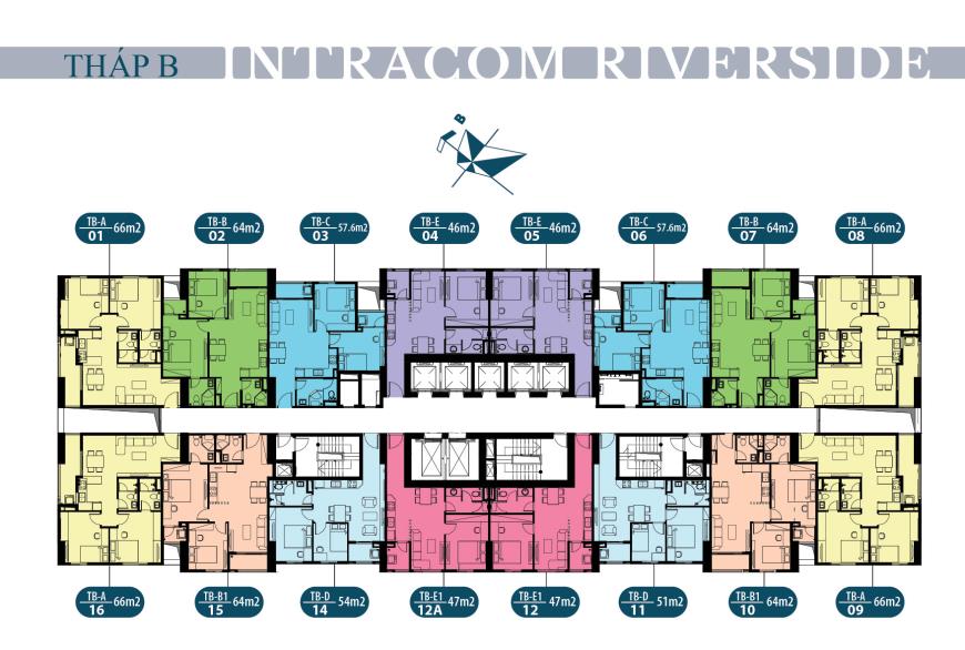 Sơ đồ mặt bằng tầng điển hình tại dự án Intracom Riverside