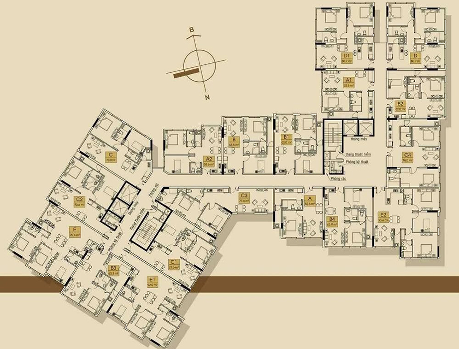 Sơ đồ mặt bằng căn hộ 3 phòng ngủ điển hình tại Phú Gia Hưng Apartment