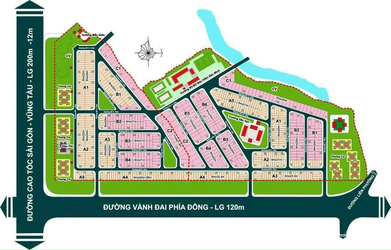 Sơ đồ mặt bằng phân lô tại Khu dân cư Khang An