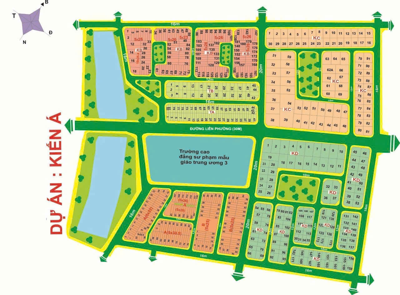 Sơ đồ mặt bằng phân lô tại Khu dân cư Kiến Á