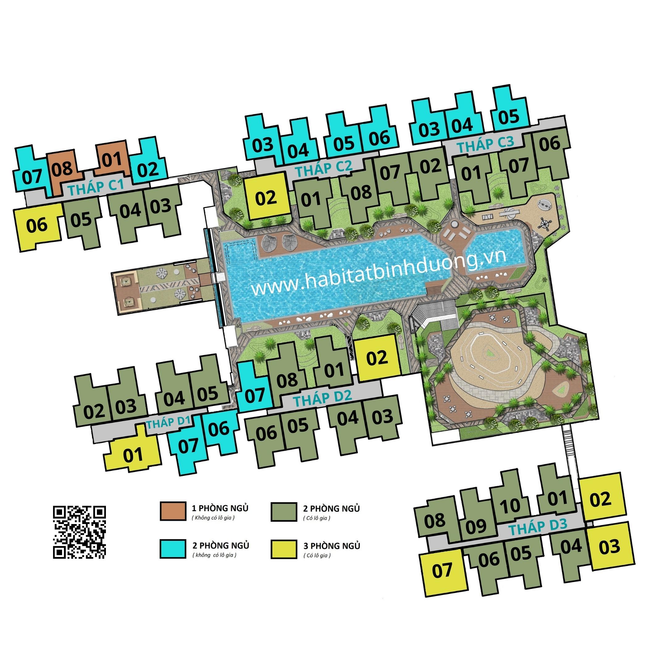 Sơ đồ mặt bằng chi tiết tháp căn hộ The Habitat Bình Dương