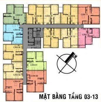 Sơ đồ mặt bằng căn hộ 2 phòng ngủ tại NOXH Thới Bình