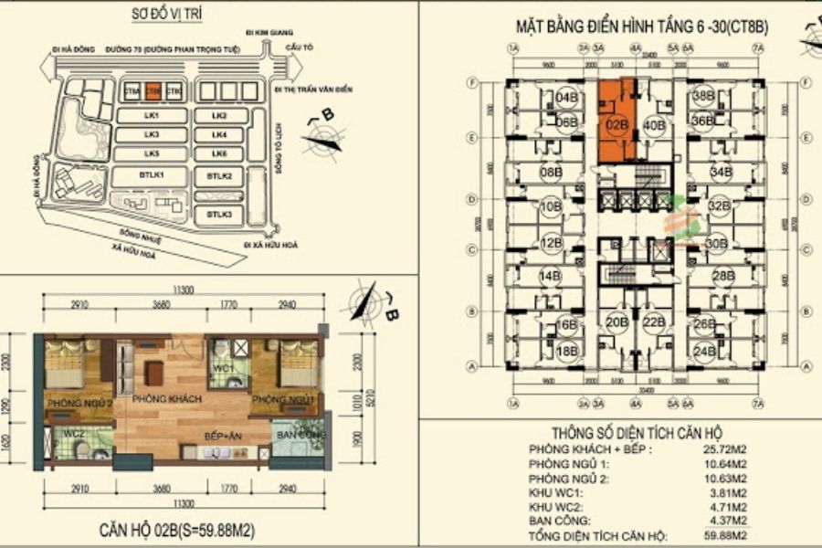Sơ đồ mặt bằng tầng điển hình chung cư Đại Thanh