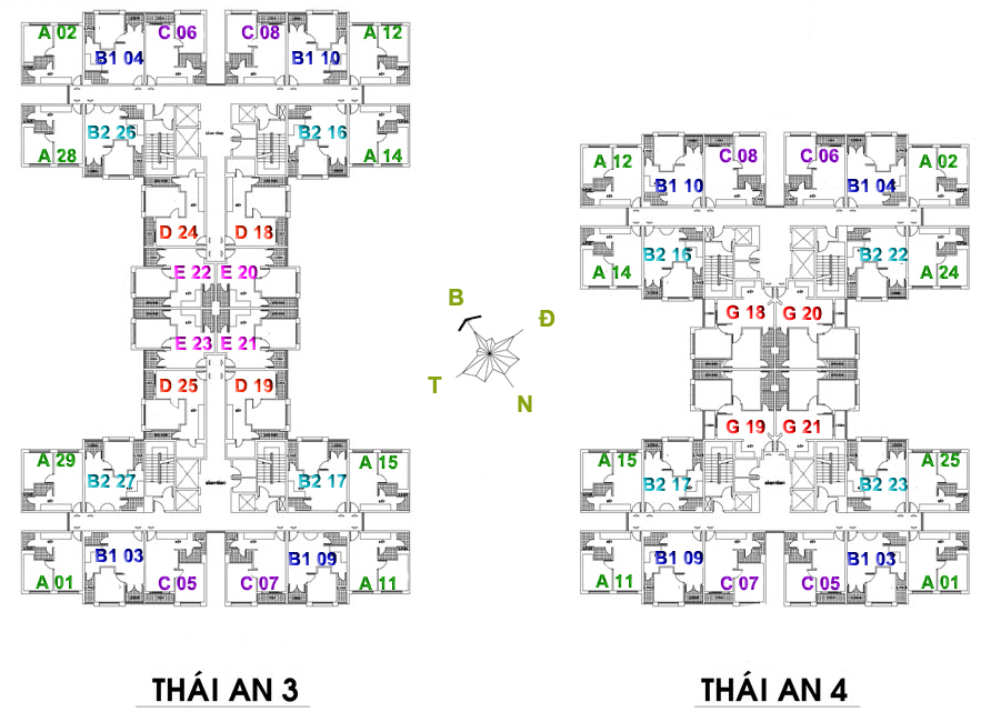 Mặt bằng điển hình căn hộ tại Chung cư Thái An 3