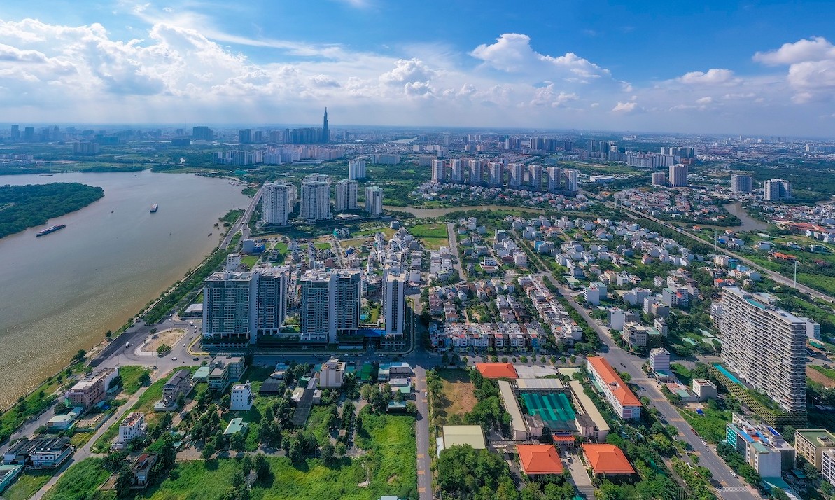 Một góc đường phố khang trang tại Khu dân cư Thạnh Mỹ Lợi