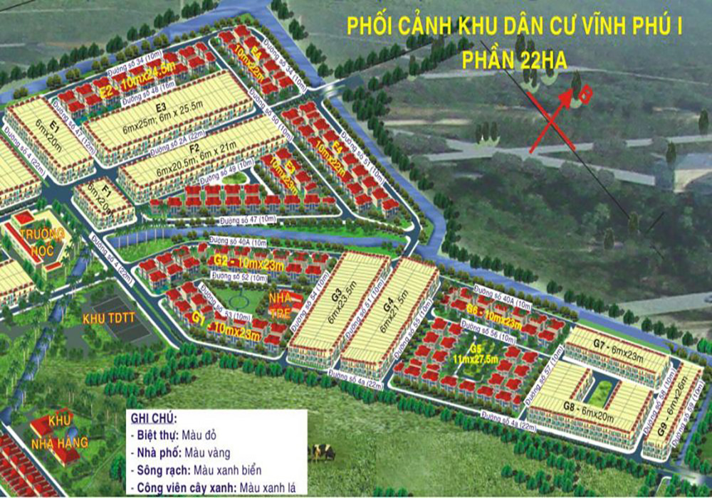Hạ tầng và nhà phố tại KDC Vĩnh Phú 1
