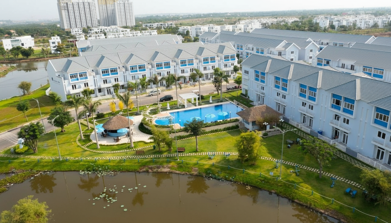 Kiến trúc nhà phố đồng bộ tại KDC Mega Ruby