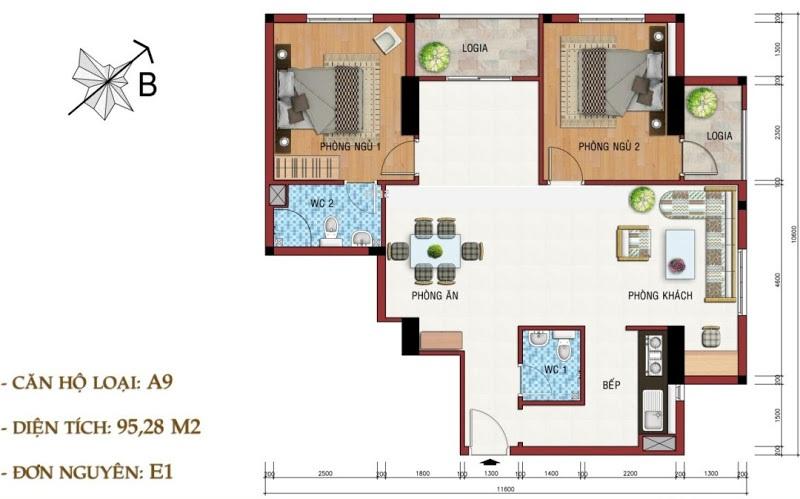 Mặt bằng điển hình căn hộ tại Chung cư Miếu Nổi
