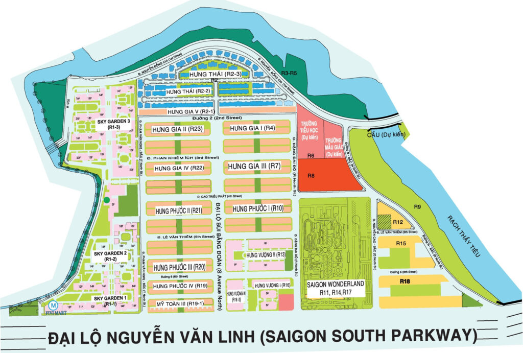 Sơ đồ phân lô tổng thể Khu nhà phố Hưng Gia - Hưng Phước