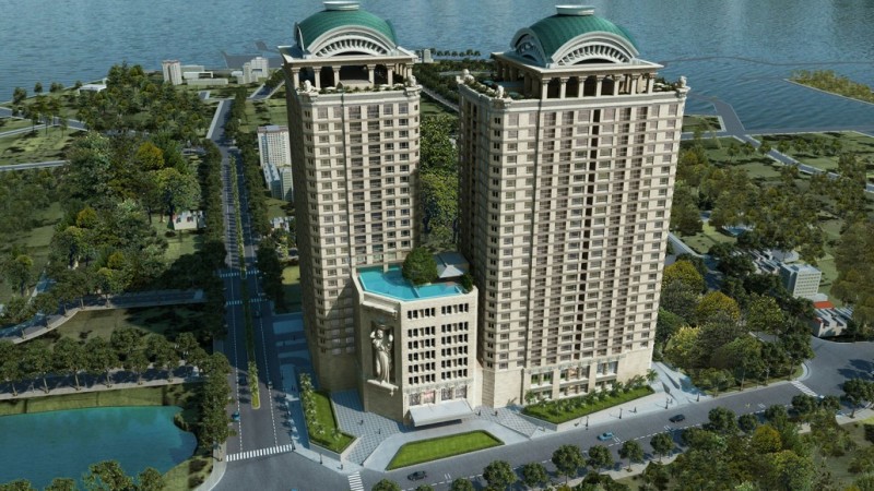 Toàn cảnh chung cư D'Le Roi Soleil trên bán đảo Quảng An, Tây Hồ