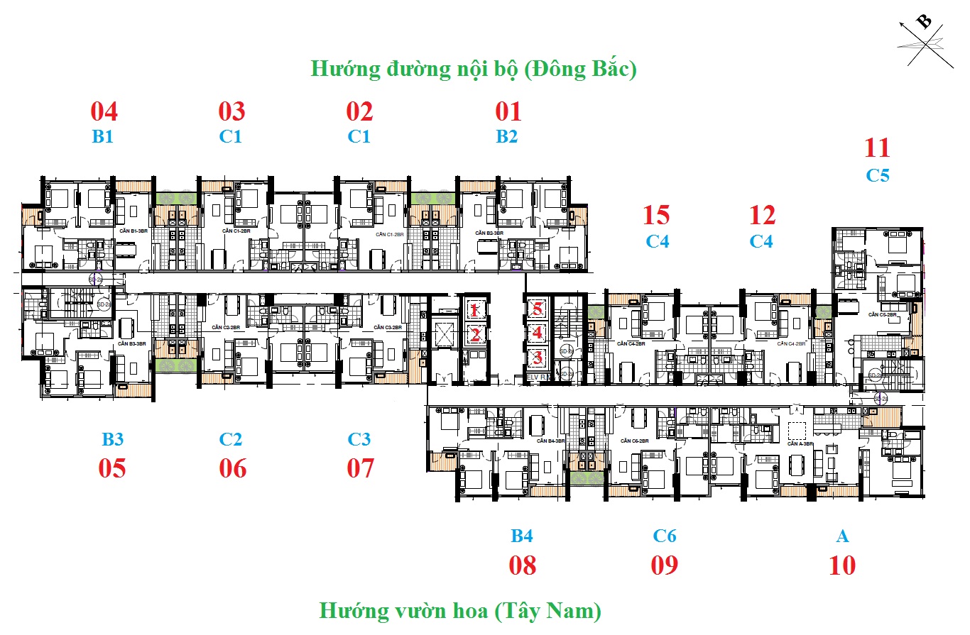 Sơ đồ mặt bằng tầng điển hình tại chung cư Pandora