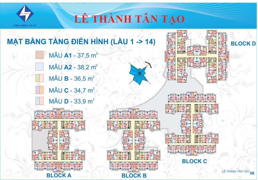 Mặt bằng điển hình căn hộ tại Chung cư Lê Thành