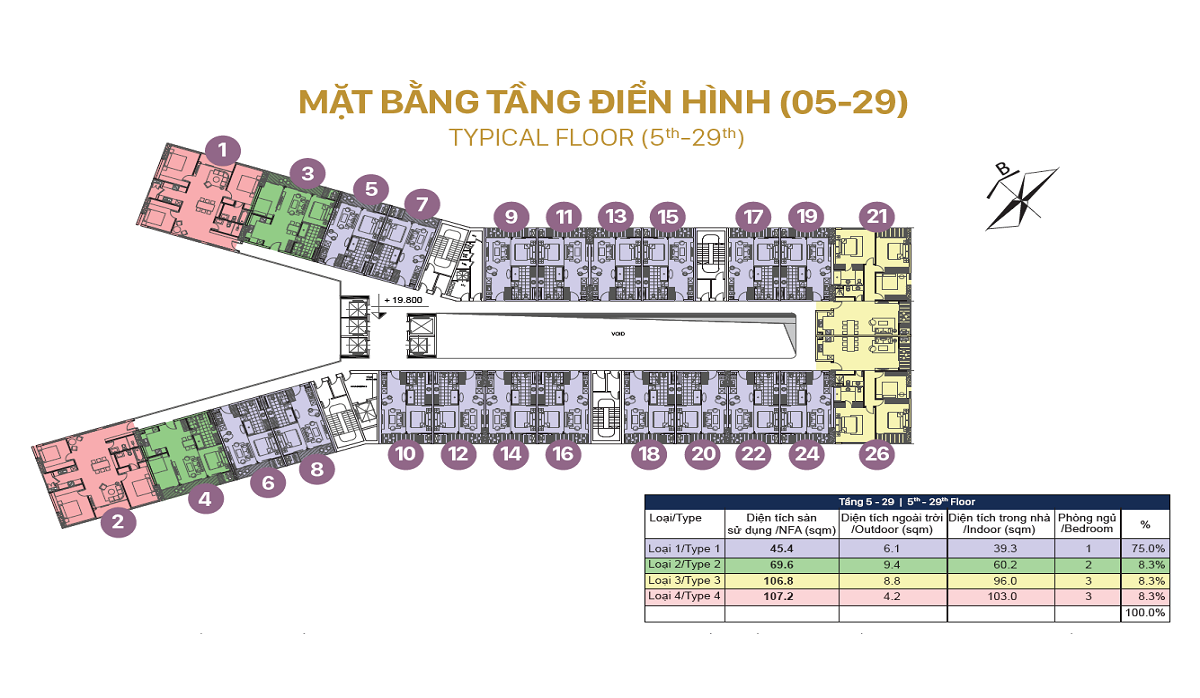 Sơ đồ mặt bằng căn hộ 1 phòng ngủ tại FLC SeaTower