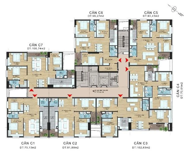 Sơ đồ mặt bằng điển hình tại chung cư 203 Nguyễn Trãi (Zenity)