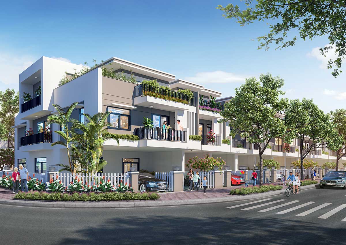 Kiến trúc nhà phố hiện đại, đồng bộ tại Thăng Long Home Hưng Phú