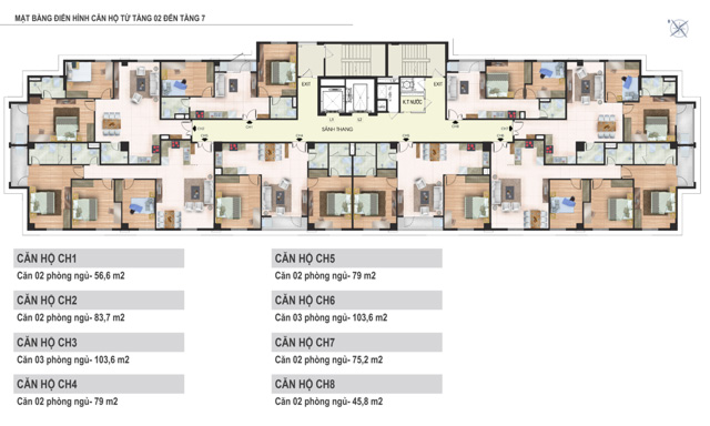 Sơ đồ mặt bằng tầng điển hình tại Yên Hòa Condominium