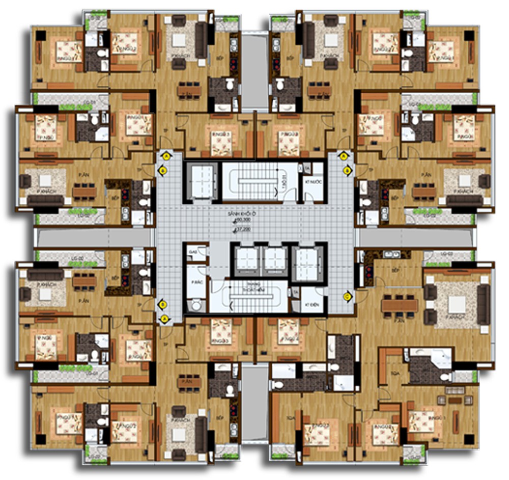 Sơ đồ mặt bằng căn hộ điển hình tại Hạ Đình Tower