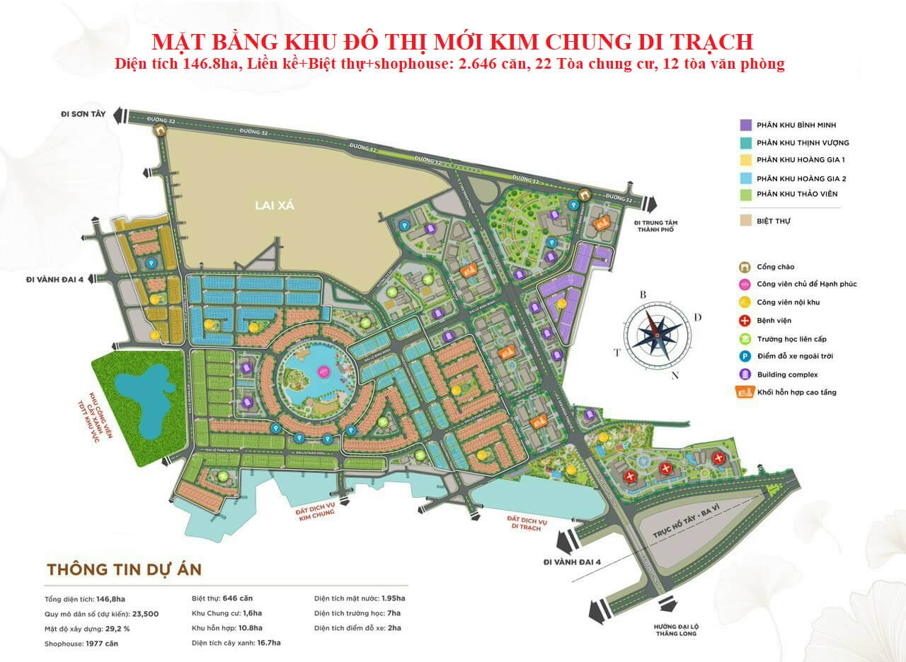 Sơ đồ mặt bằng tổng thể KĐT Kim Chung - Di Trạch (Hinode Royal Park)