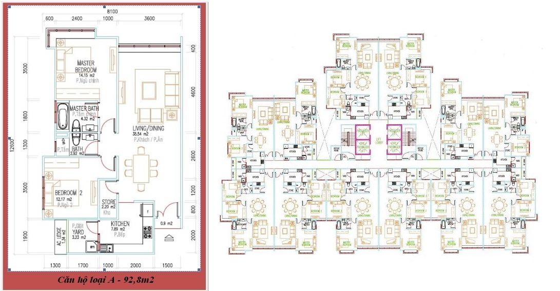 Mặt bằng điển hình căn hộ tại Chung cư Ngọc Phương Nam