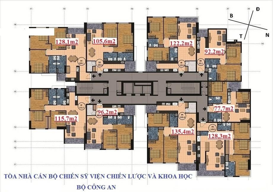 Sơ đồ mặt bằng tầng điển hình tại chung cư Sông Đà 7