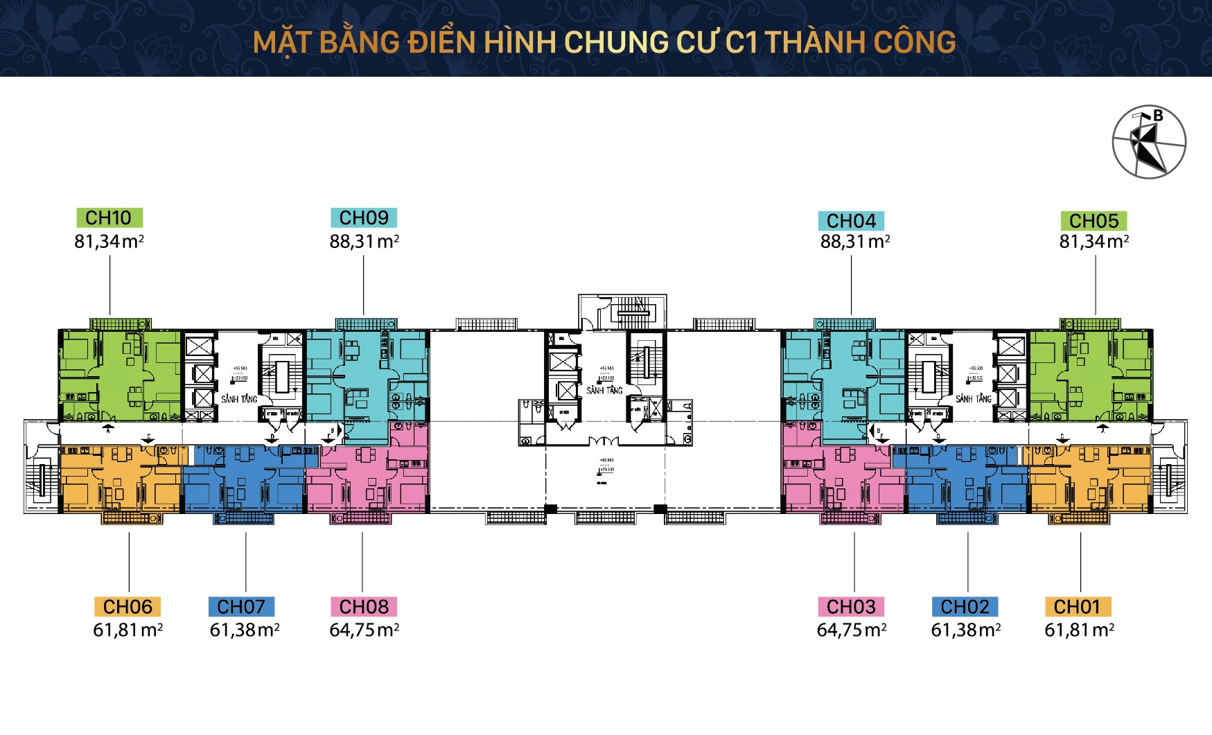 Mặt bằng điển hình căn hộ Chung cư C1 Thành Công sau cải tạo