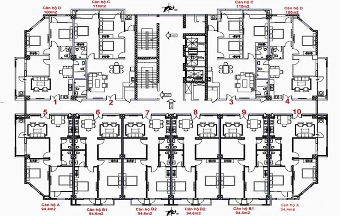 Mặt bằng điển hình căn hộ tại dự án Học Viện Quốc Phòng