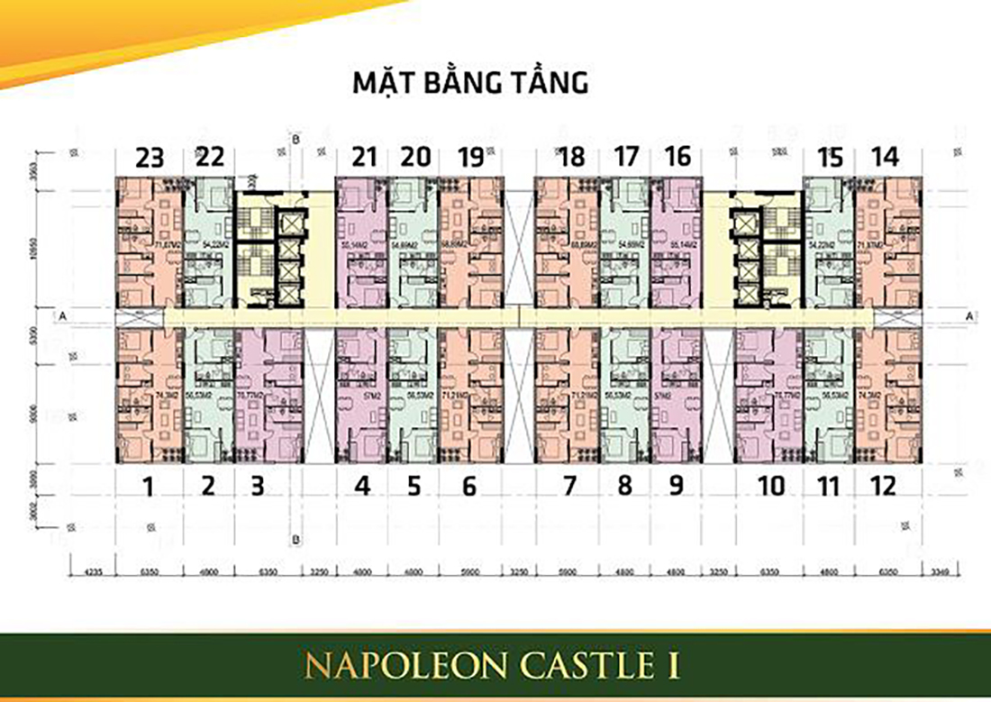 Mặt bằng điển hình căn hộ 2 phòng ngủ tại Napoleon Castle I