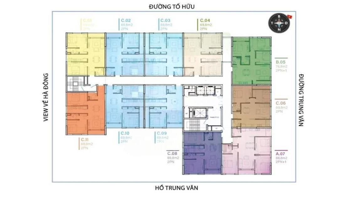 Sơ đồ mặt bằng tầng điển hình dự án NHS Trung Văn