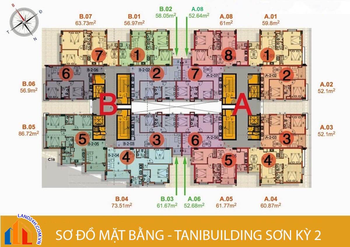 Mặt bằng điển hình căn hộ tại TaniBuilding Sơn Kỳ 2