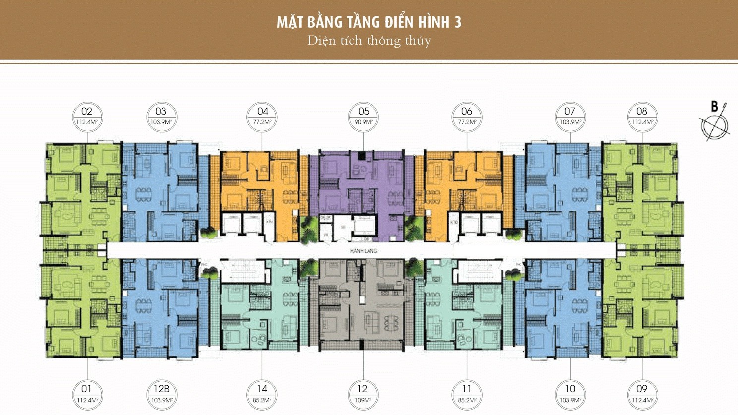 Mặt bằng điển hình căn hộ 3 phòng ngủ ONE18