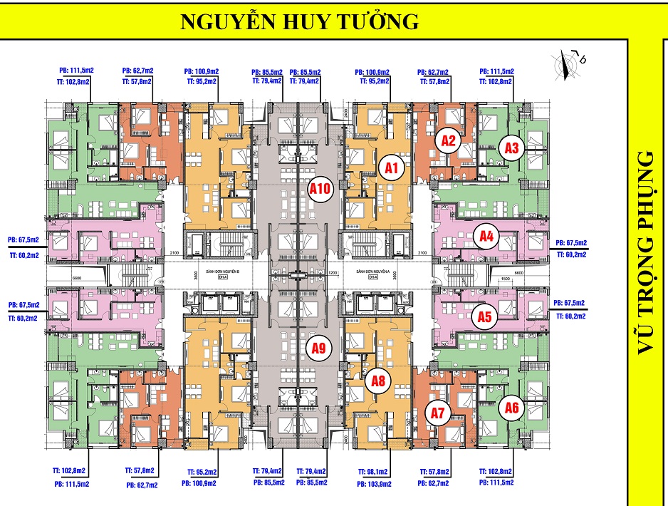 Mặt bằng điển hình căn hộ Mỹ Sơn Tower với các loại diện tích