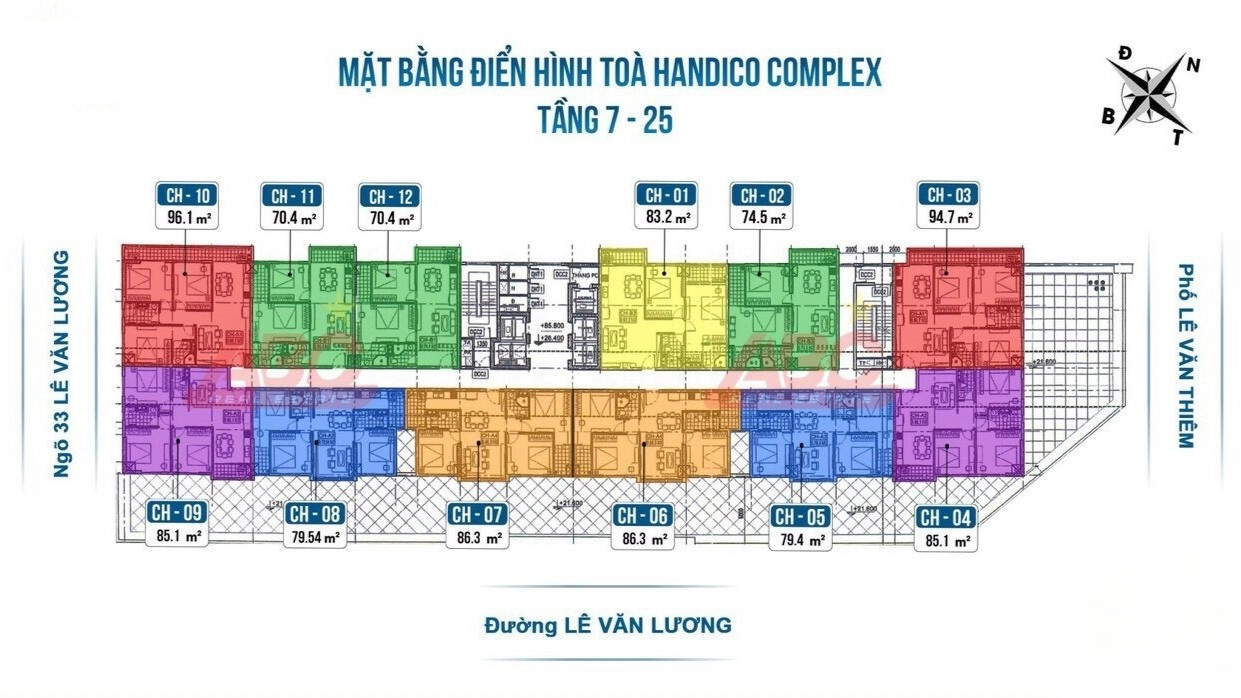 Mặt bằng điển hình căn hộ Hacinco Hoàng Đạo Thúy với đa dạng diện tích