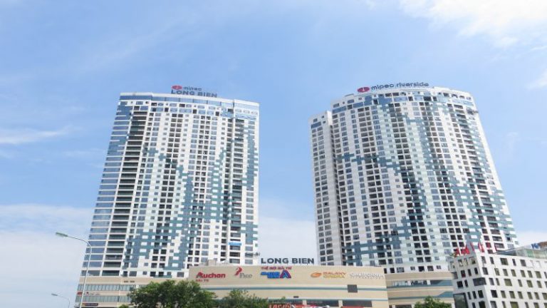 Tổng quan Mipec Riverside từ trên cao nhìn ra sông Hồng