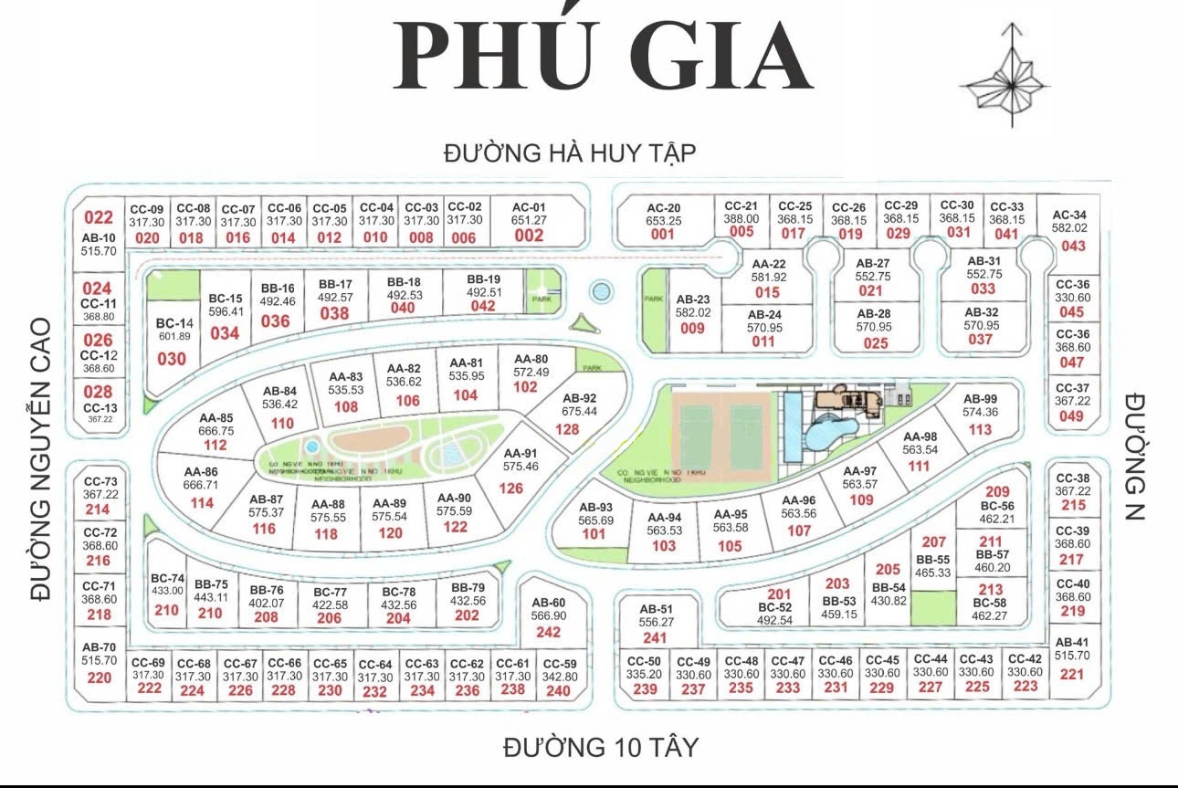 Mặt bằng tổng thể biệt thự Khu biệt thự Phú Gia