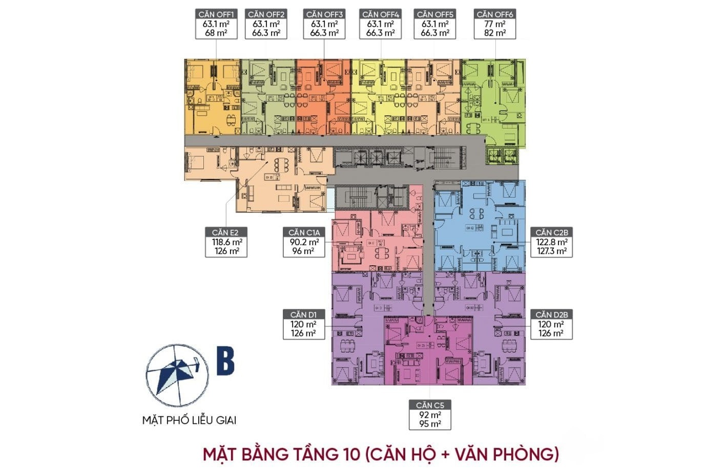 Sơ đồ mặt bằng điển hình căn hộ tại Liễu Giai Tower