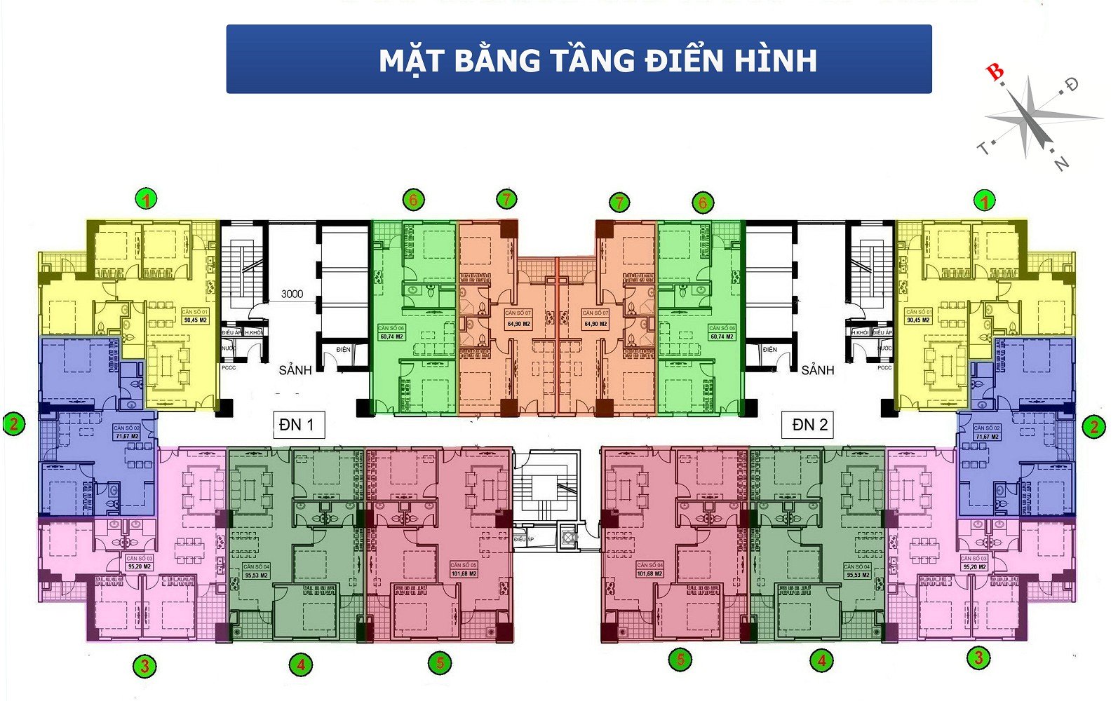 Mặt bằng điển hình căn hộ 2 phòng ngủ VC7 Housing Complex