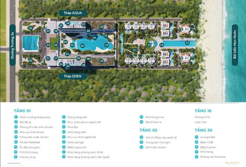 Mặt bằng tổng thể Aria Đà Nẵng Hotel & Resort với khu condotel và villas